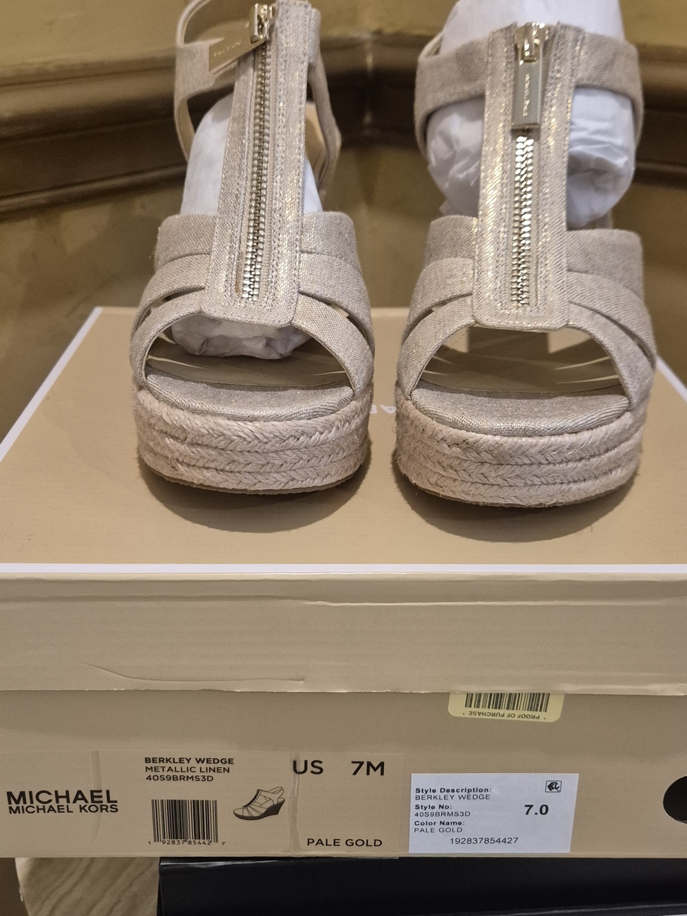 MICHAEL Michael Kors Pale Gold Linen Espadrille Wedge Sandals